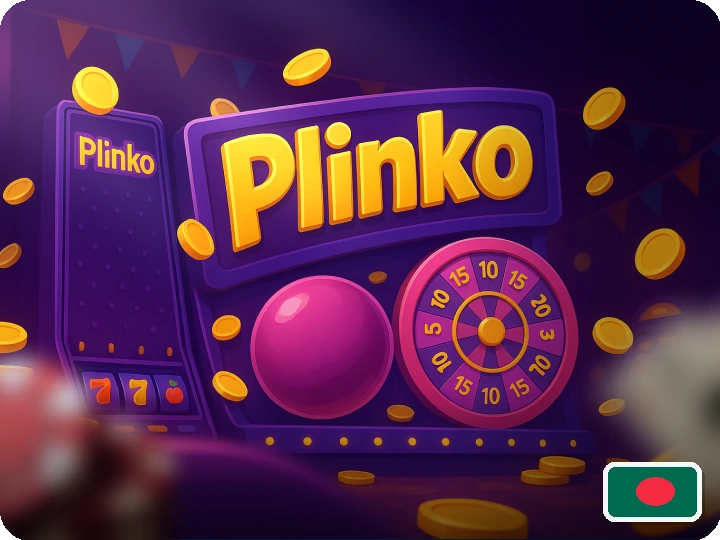Stylized Plinko slot-machine illustration showing why some users borrow slot wording when they remember the casino version visually
